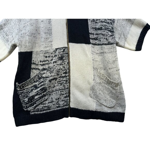 Ellen Tracy Womens Patchwork Zip Knit Cardigan Sweater XL Black & White Blend - Picture 5 of 12